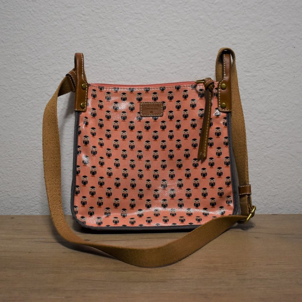 Fossil Coated Canvas Owl Print Crossbody Shoulder… - image 1